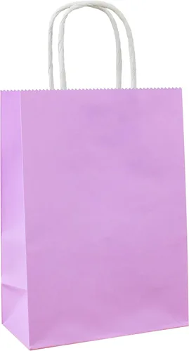 25 bolsas de regalo pequeñas de papel kraft morado claro, bolsas de regalo moradas con asas para recuerdos de fiesta (8.2 x 6 x 3.1 pulgadas)