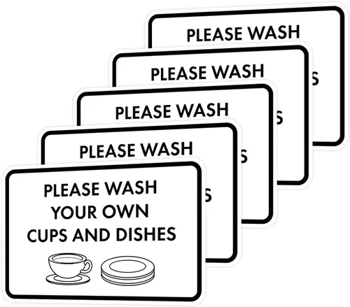 Miniatura 68 de Letrero clásico enmarcado con texto en inglés «Please Wash Your Own Cups and Dishes» (oro cepillado), pequeño