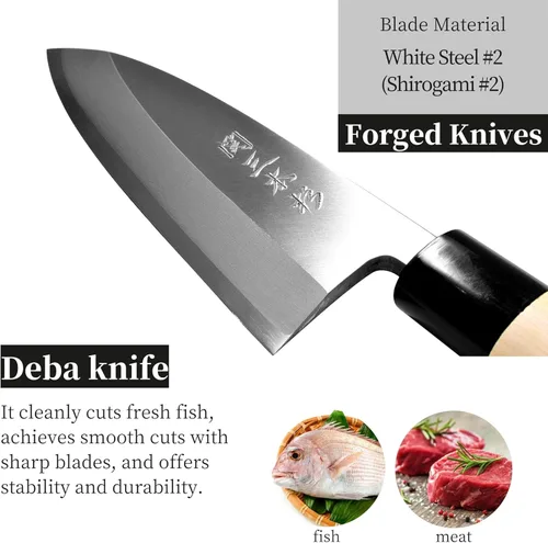 Miniatura 2 de Seki Sanbonsugi - Cuchillo japonés Deba de 5.906 in (5.9 pulgadas), para zurdos, acero blanco de alto carbono, fabricado en Japón, mango de magnolia