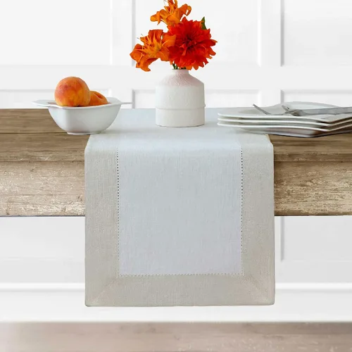Miniatura 12 de Elrene Home Fashions Villeroy and Boch New Wave - Mantel de tela de lino con borde metálico, redondo, 90 pulgadas, blanco/plateado
