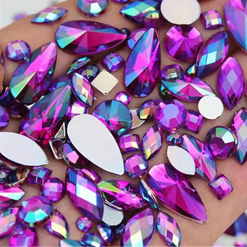 Miniatura 13 de 1000 gemas de cristal AB de diamantes de imitación coloridos, joyas de piedras preciosas acrílicas con parte trasera plana, manualidades para 00