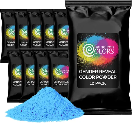 Chameleon Colors Blue Gender Reveal Powder – Bolsas individuales de fácil apertura de polvo de tiza de color azul con embalaje opaco – para