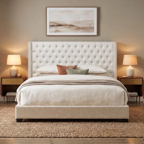 Miniatura 3 de Madison Park Cabecera tapizada Queen Wingback, con acolchado de esponja de alta densidad, cabecera de altura ajustable, fácil montaje, terciopelo