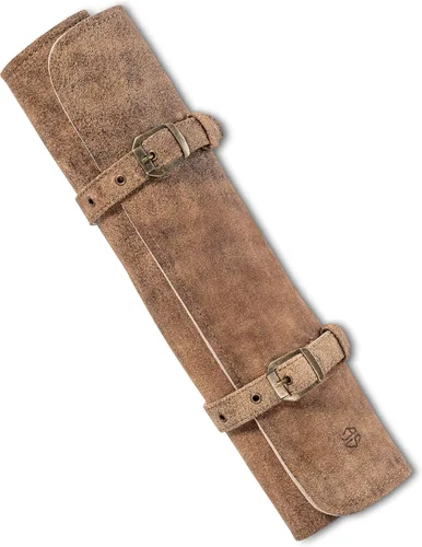 Bolsa de rollo de cuchillos Cuero Genuino - Bolsa de cuchillos de chef 7 ranuras - Estuche de cuero para cuchillos Sam marrón (Brown/Antique)