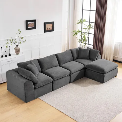 Miniatura 12 de Sofá sin hueso de 140 pulgadas para sala de estar, sofá modular de gran tamaño de 7 plazas con otomana, no requiere montaje, felpilla moderna