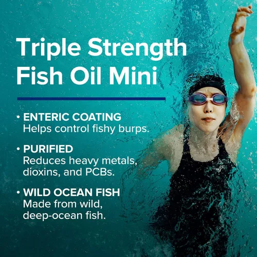 Miniatura 6 de GNC Suplemento de aceite de pescado de triple fuerza, mini Omega 3, 1000 mg de EPA y DHA, apoya la salud del corazón, el cerebro, la piel, los ojos