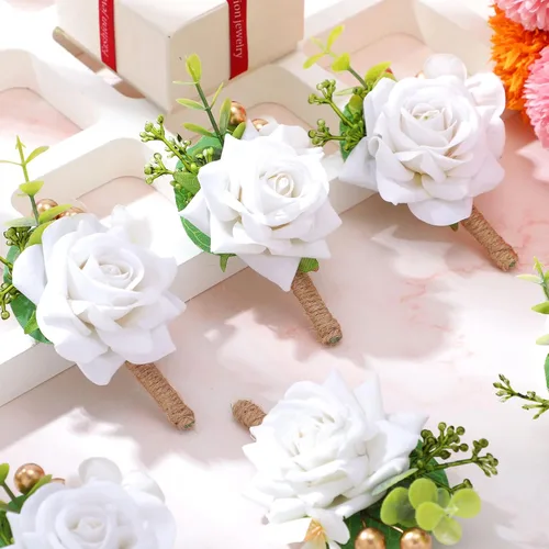 Miniatura 2 de Sherr Juego de 20 ramilletes de rosas negras y boutonnier para boda, ramillete de flores para boda, pulsera de pulsera para novio, para hombre, flor