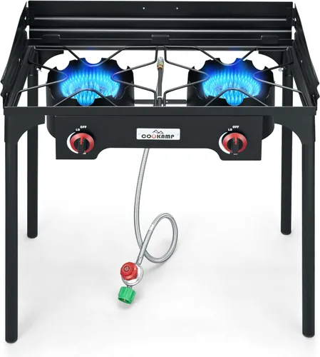 Miniatura 6 de COOKAMP - Estufa de camping portátil de doble quemador de propano de alta presión con regulador ajustable de 0-20 PSI y manguera de acero trenzada