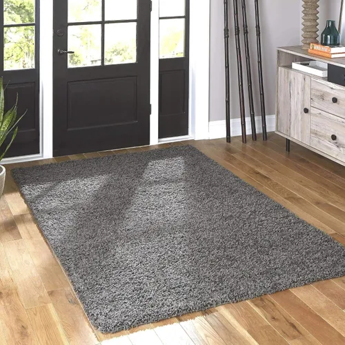 Miniatura 24 de Unique Loom Zuniga Solid Shag Collection alfombra moderna de felpa negra de área (7' 0 x 10' 0)