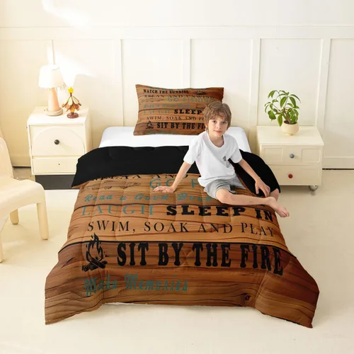 Miniatura 24 de Erosebridal Juego de edredón de barco muelle, juego de ropa de cama con diseño de paleta de lago, tamaño individual para niños, adolescentes