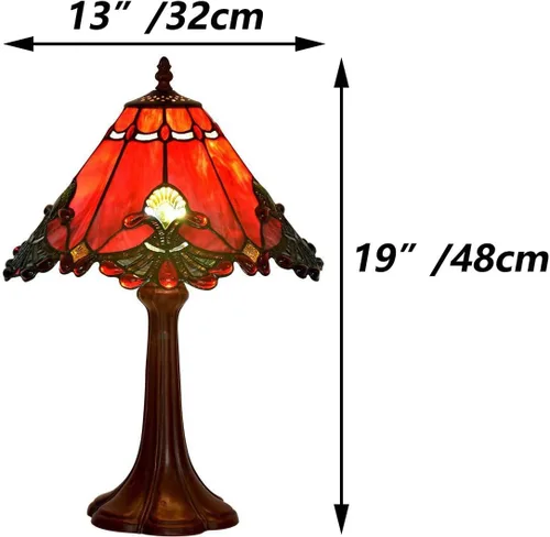 Miniatura 4 de Bieye L10021 Lámpara de mesa barroco estilo Tiffany con vitrales de luz nocturna con pantalla hecha a mano de 13 pulgadas de ancho, base de metal