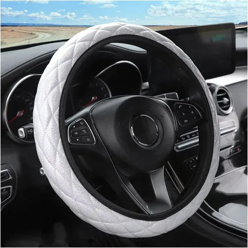 LoyaForba Funda de cuero brillante para volante con diamante de cristal, universal de 14.5 a 15 pulgadas, suave, antideslizante, elástico, protector