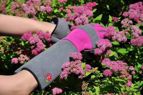 Miniatura 11 de G & F Products Florist Pro - Guantes de jardinería de rosa, palma de cuero sintético, protección contra espinas, manga larga