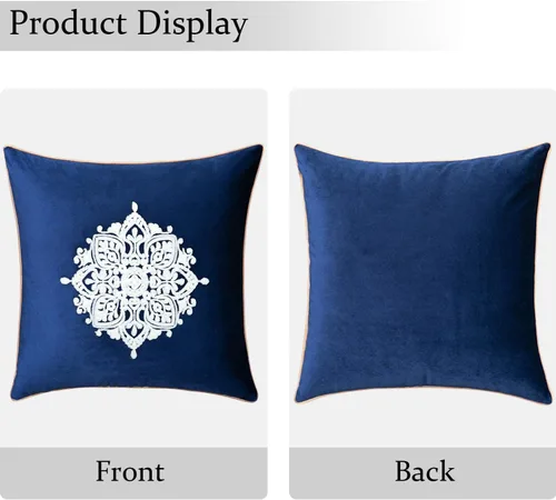 Miniatura 2 de VOGOL Funda de almohada de terciopelo suave de estilo vintage, elegante patrón floral bordado, funda de cojín cuadrada para cama, sala de estar, Azul