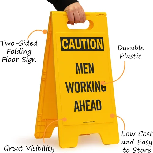 Miniatura 5 de SmartSign Letrero plegable de dos caras con texto en inglés "Caution - Men Working Ahead" de 25 x 12 pulgadas, plástico de polipropileno impreso