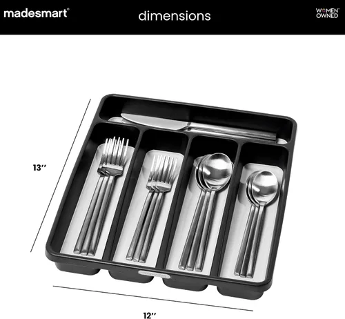 Miniatura 5 de madesmart Bandeja de cubiertos, organizador de cubiertos de 5 compartimentos para tenedores, cuchillos y cucharas, antideslizante, forro de agarre