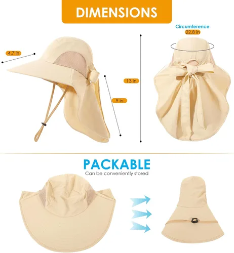 Miniatura 7 de Sombrero de mujer con protección UV, plegable, impermeable, de ala ancha, tipo cubo, con solapa para el cuello para verano, playa, pesca, senderismo