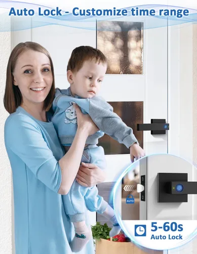 Miniatura 7 de Tinewa Cerradura de puerta de huellas dactilares, perilla de puerta biométrica con cerradura inteligente, cerradura de manija de puerta de entrada