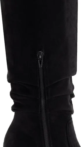 Miniatura 4 de Athlefit Botas de tacón alto y grueso para mujer, botas de gamuza sintética con puntera puntiaguda y cremallera lateral