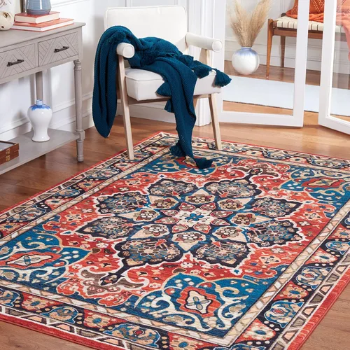 Miniatura 23 de SAFAVIEH Riviera Collection - Alfombra lavable de 2 pies 2 pulgadas x 9 pies, beige y carbón, antideslizante y fácil de limpiar, ideal para sala