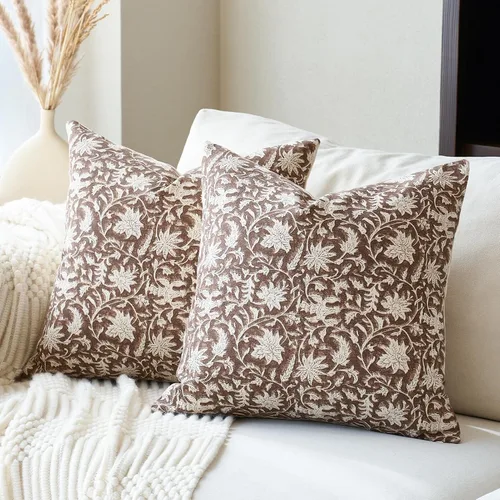 Miniatura 8 de FIOUOVO Fundas de almohada florales de 18 x 18 pulgadas, fundas de almohada con impresión en bloque de granja, fundas de almohada decorativas