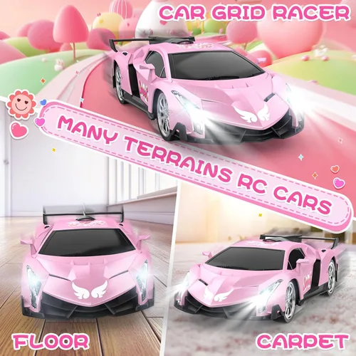 Miniatura 4 de Growsland Auto a control remoto para niñas, 1:18, color rosa, autos RC juguetes para niñas, vehículo eléctrico de juguete auto de carreras