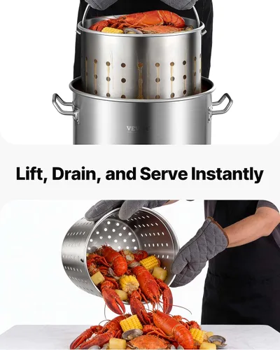 Miniatura 5 de VEVOR Olla de acero inoxidable, ollas de cocina de 24 cuartos, olla de salsa con tapa y asa, olla de grado comercial resistente, tratamiento