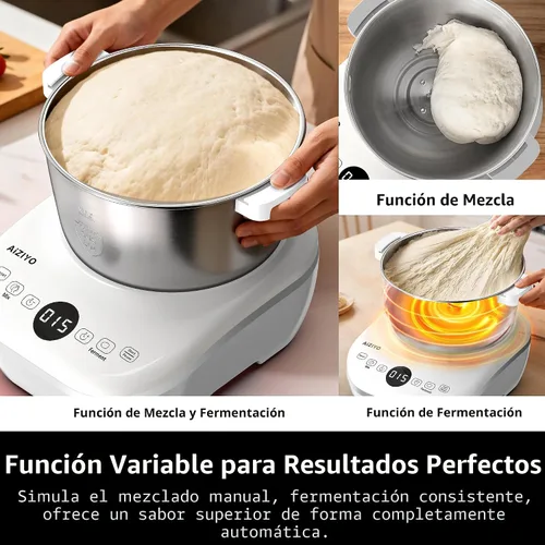 Miniatura 5 de AIZIYO DoughChief, máquina de masa de 5.3 cuartos de galón, mezclador de masa con función de fermentación, cuenco de acero inoxidable 304, tapa