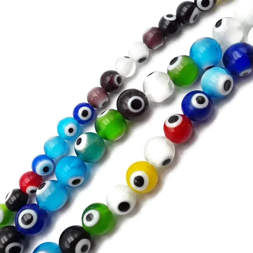 Miniatura 2 de JM Design Cuentas redondas lisas de cristal multicolor para el mal de ojo, 0.394 in, 15.5 pulgadas, hebra para fabricación de joyas