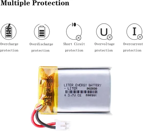 Miniatura 4 de Liter 3.7V 550mAh 902030 Lipo Batería recargable de iones de polímero de litio con conector JST 0.079 in