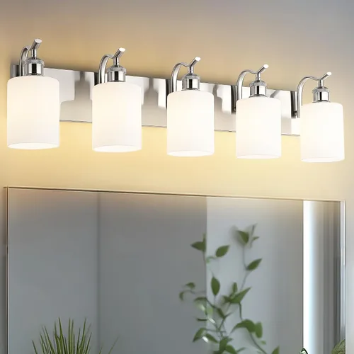 Miniatura 27 de Lámpara de tocador de baño de 3 luces, aplique de pared de níquel cepillado, lámpara de baño moderna con vidrio transparente, VL01BN-3 Níquel