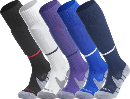 APTESOL - Calcetas de fútbol hasta la rodilla (paquetes de 135) Calcetas acojinadas para niños, jóvenes, adultos, para equipos deportivos OTC