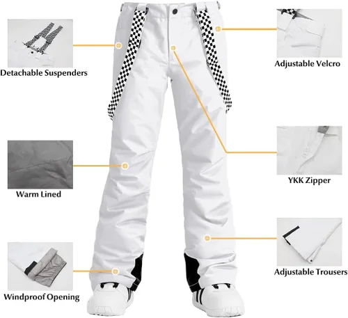 Miniatura 5 de IMPHUT Chaquetas y pantalones de esquí para mujer, traje de nieve, abrigo cálido con capucha, impermeable, resistente al viento con aislamiento