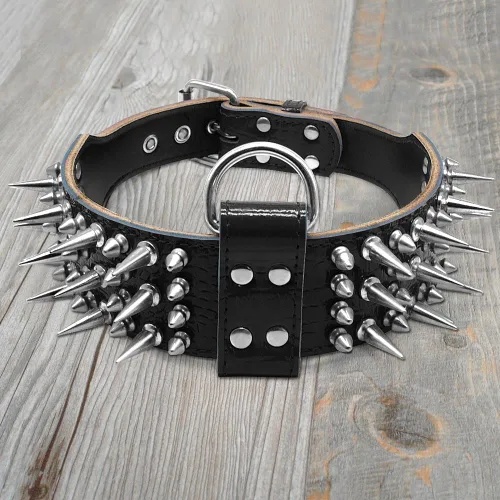 Miniatura 4 de PET ARTIST Collar de perro de lujo de 2 pulgadas de ancho, de piel sintética, duradero, antimordeduras, para perros medianos, negro, M, cuello