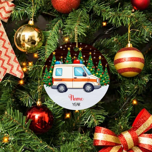 Miniatura 3 de Adorno de Navidad de ambulancia 2023, adorno de ambulancia personalizado con nombre y año, adorno paramédico personalizado, decoración colgante