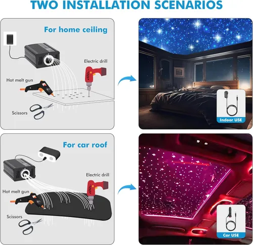 Miniatura 5 de Twinkle Headliner Star Light Kit, 800Pcs*0.03in/0.02in*9.8ft Mixed Ceiling Fiber Optic Lights APP/Remote Control Star Effect Music Mode RGBW Sound