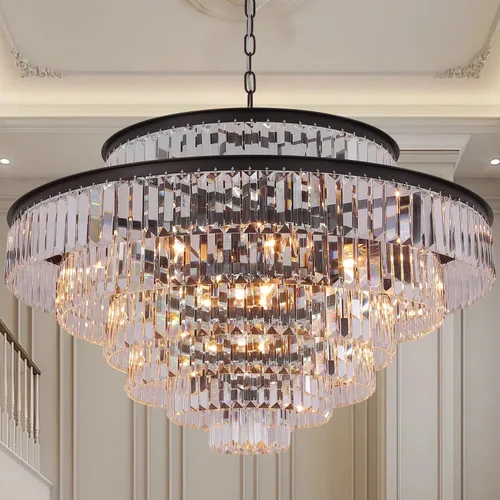 Candelabro grande de cristal moderno y lujoso, lámpara colgante de gota de lluvia para comedor, dormitorio, sala de estar, marrón, 39 pulgadas