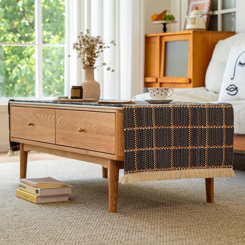 Miniatura 7 de Camino de mesa auxiliar de algodón pesado, funda rectangular grande con ribete de encaje, mantel central tejido a mano para sala de estar