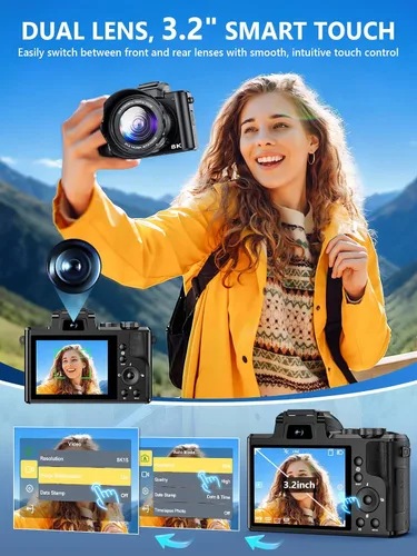 Miniatura 4 de Cámara digital 8K, cámaras WiFi de 88 megapíxeles para fotografía con pantalla táctil de 3.2 pulgadas, cámara de videoblogs
