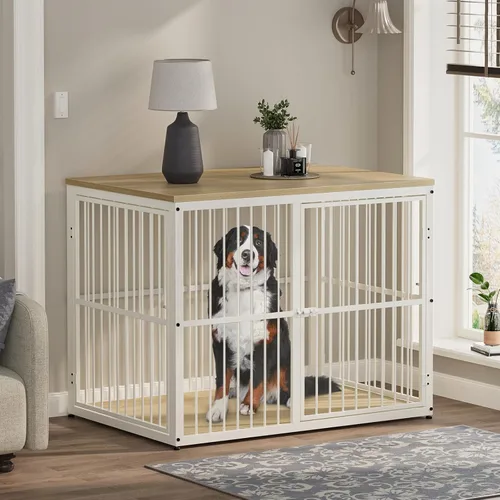 Miniatura 15 de Lyromix Mueble de jaula para perros de 27'' con 3 puertas, mesa auxiliar de jaula de madera resistente, jaula interior para cachorros para perros