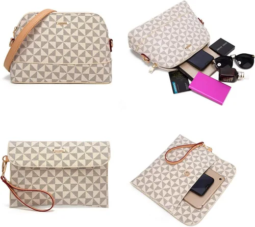 Miniatura 59 de Juego de 4 bolsas modernos para mujer de cuero sintético: bolso tote, bolso de hombro, bolso de mano y cartera.
