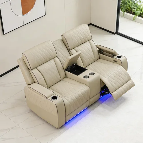 Miniatura 25 de Juego de Sofá Reclinable Eléctrico, Juego de Sofá y Sillón Reclinable de Cuero Negro, Juegos de Muebles de Sala de Estar, Sofá de Dos Plazas