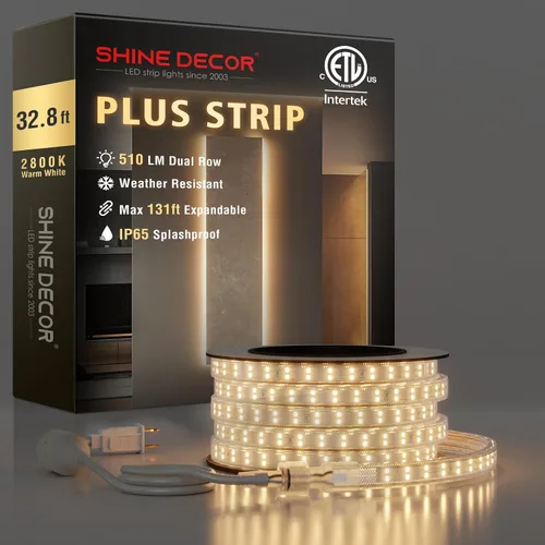 Miniatura 14 de Shine Decor Tira de luces LED Plus CA 120V, cuerda brillante de doble fila conectable, ETL IP65 impermeable y resistente a la intemperie para Blanco
