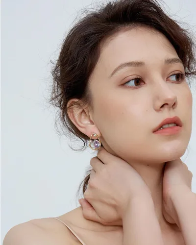 Miniatura 8 de Pendientes morados para mujer, aretes morados y dorados para mujer con circonita de amatista en forma de lágrima, perlas y pavés de cristal, aretes