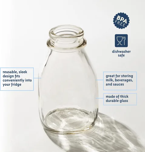Miniatura 3 de kitchentoolz Botella de leche de vidrio de 16 onzas con tapa y boquilla de vertido, recipiente pequeño para crema de vidrio para refrigerador