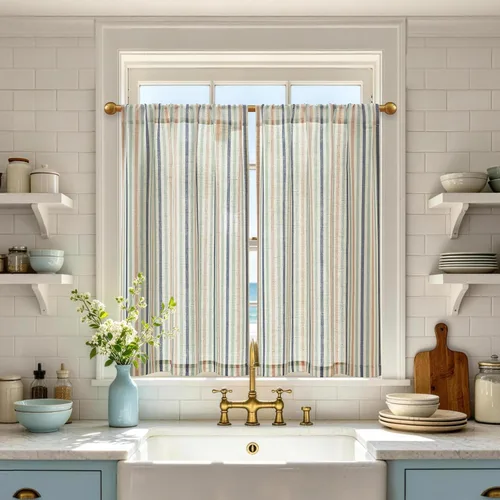 Miniatura 34 de jinchan - Cortinas de lino a rayas para cocina de 20 pulgadas de largo, cortinas de varios niveles, estilo granja moderna de café, tratamientos