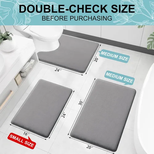 Miniatura 2 de Smiry Tapete de Baño de Espuma Viscoelástica de 24x16 Pulgadas, Tapetes de Baño Extra Suaves y Absorbentes, Alfombra Antideslizante Lavable para Gris