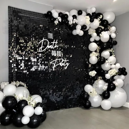 Miniatura 5 de COKAOBE Kit de arco de guirnalda de globos en blanco y negro, 124 globos de látex de confeti blanco y negro para baby shower, cumpleaños