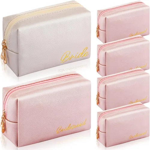 Hillban 6 piezas de cuero sintético para novia, bolsa de maquillaje para cosméticos, dama de honor, impermeable, bolsa de viaje, bolsa de regalo