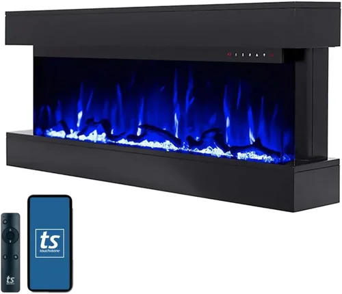 Touchstone Chesmont Chimenea eléctrica inteligente - Chimenea colgante de pared con manto flotante negro de 50" de ancho - Habilitada para